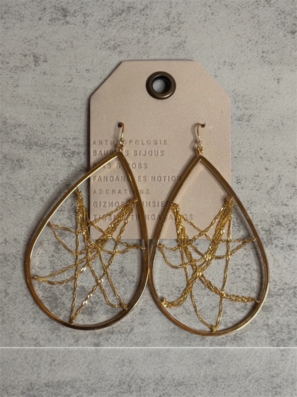Anthropologie Gold Webbed Drop Earrings